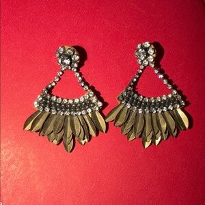 Elegant designer custom leather back Gold and Silver crystal pierced Earrings